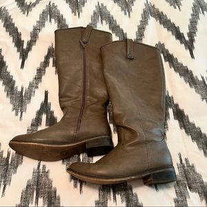 Faux Leather Riding Boots - Taupe